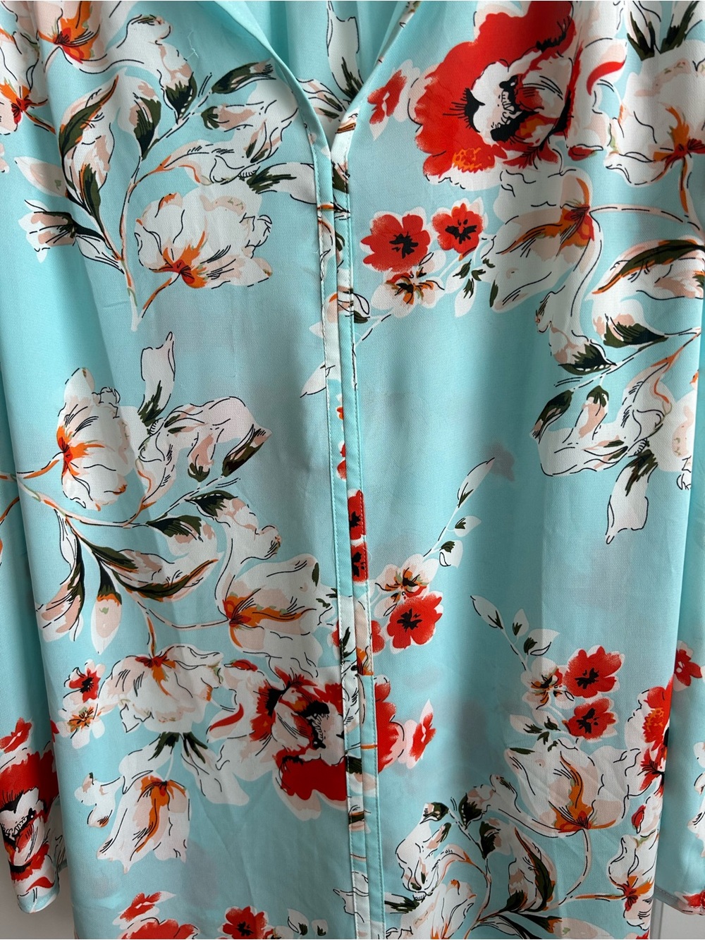 fun 2 fun Aqua Floral Blouse with Red Accents - Picture 2 of 11